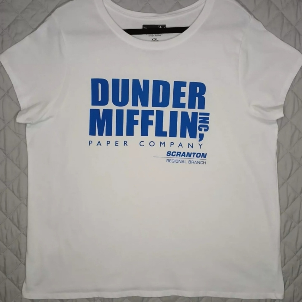 The Office Dunder Mifflin White and Blue Adult Short Sleeve Size XXL Graphic Tee